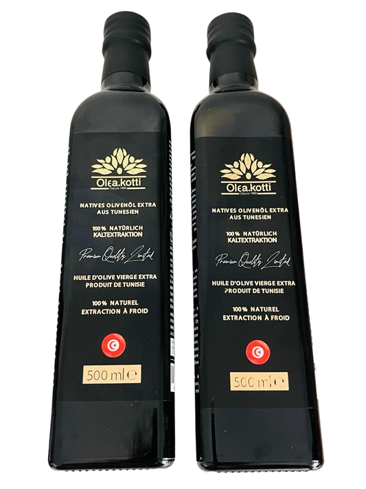 500 ml Frisches und neues Extra Virgin Olivenöl der neuen Ernte 2022/2023 - OLEA KOTTI befreundeter Olivenbauer - Chetoui Olivenbaum niedriger Säuregehalt & hohes Polyphenolgehalt